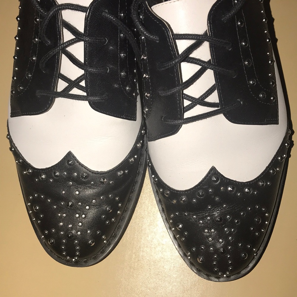 Black & White Studded Wingtip Oxfords - Women - Picture 4 of 4